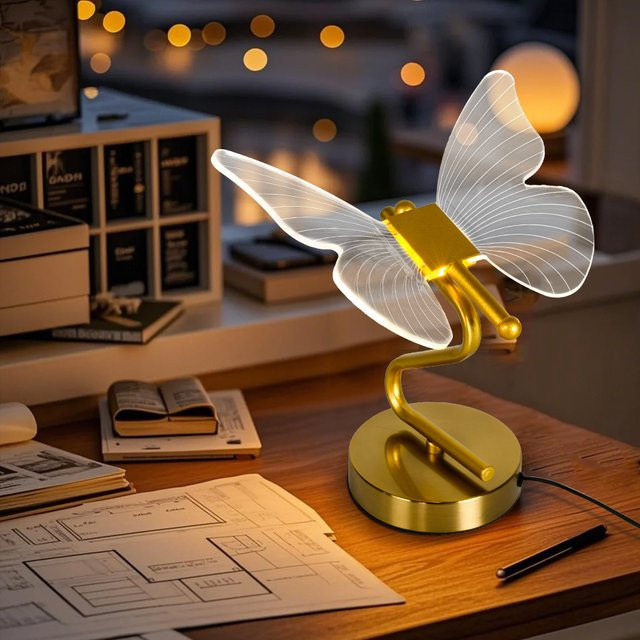 Moderne nordische LED-Schmetterlings-Tischlampe von ludengchaoshi in Gold/Messing mit 3 Farbmodi und Touch-Funktion für Schlafzimmer und Wohnzimmer - Bild 1