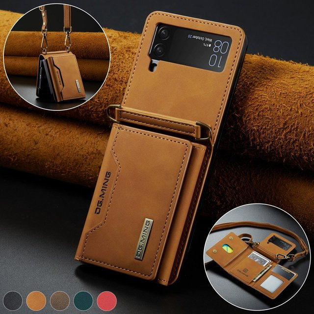 Luxus-Wallet-Funktionshülle für Samsung Galaxy Z Flip 4 5G in Braun - Bild 1