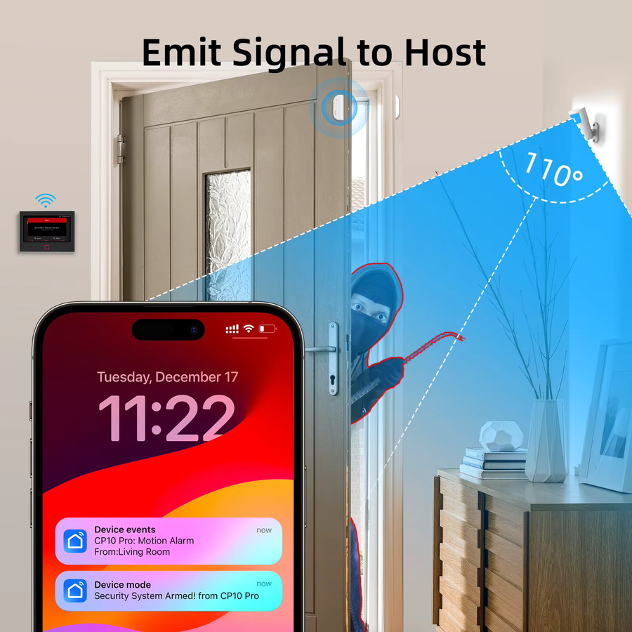 CPVAN Wireless 433 MHz Bewegungsmelder-Sensor für CP9 CP10 CP10 Pro CP10 Pro LoRa Smart Home Alarm Infrarot-Detektor in Weiß - Bild 2