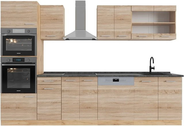Vicco R-Line Küchenzeile Sonoma Eiche und Anthrazit mit Hochschrank, Breite: 300 cm - Bild 1
