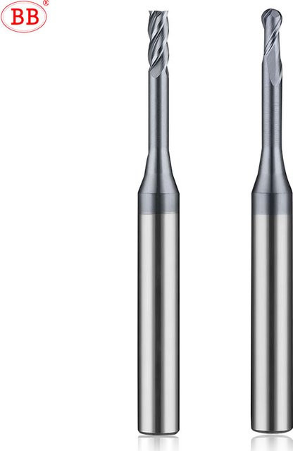 BB Mikro-Schaftfräser Mini Flach-Kugelkopffräser 2F für CNC Präzisionsbearbeitung in Stahl und Metall, Farbe: Silber - Bild 1