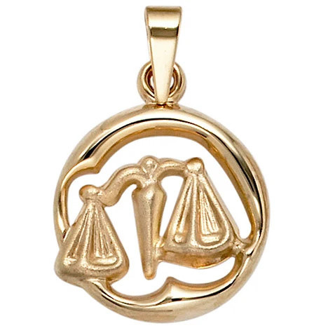 Colfem Anhänger Sternzeichen Waage, 375 Gelbgold, matt, Unisex - Bild 1
