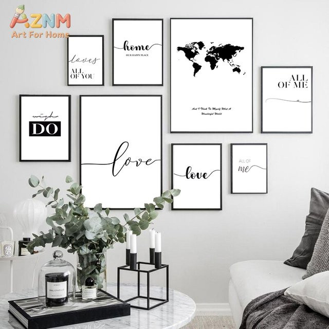 Kayou Leinwandgemälde mit Lebenszitat im skandinavischen Stil, Schwarz-Weiß Wandbild mit Typografie für dein Wohnzimmer - Bild 1