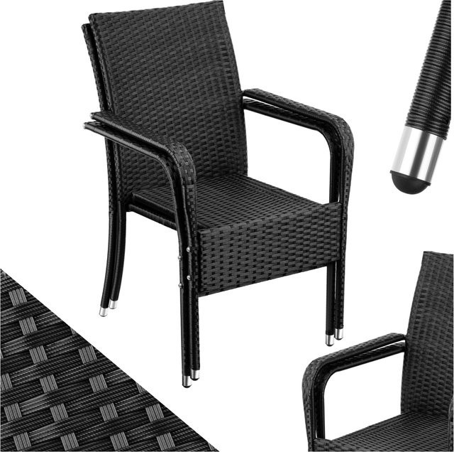 tectake Rattanstuhl Set 2er Pack Schwarz stapelbar UV-beständig B/T/H: 58 x 34,5 x 90 cm - Bild 1