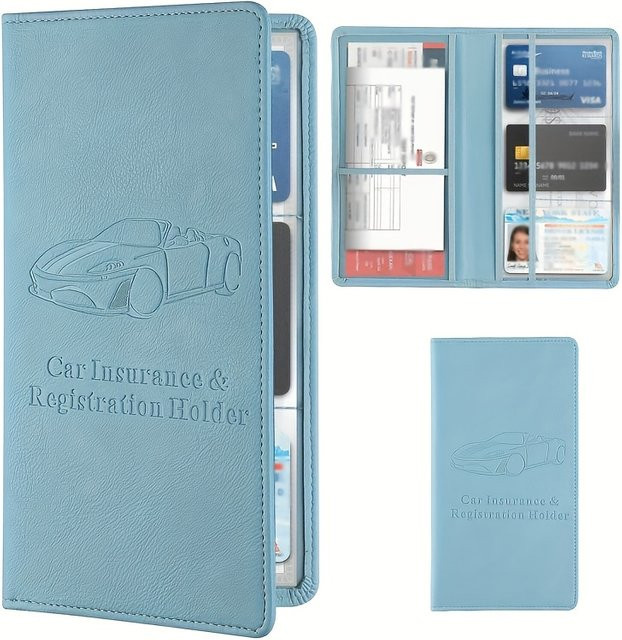 Premium Kunstleder-Dokumentenmappe für dein Auto in Blau mit Reißverschluss als Organizer für Versicherung, Zulassung und Bedienungsanleitungen - Bild 1