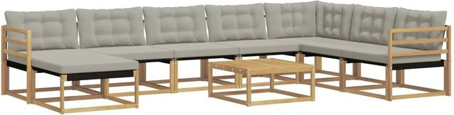 vidaXL Outdoor-Sofagarnitur 9-teilig aus Massivholz Akazie in Weiß und Hellgrau mit Textilene-Bezug und Polsterkissen - Bild 1