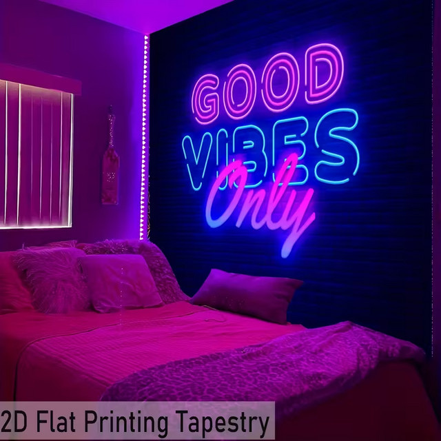 VIKAMA Neon-Wandteppich Good Vibes Only mit Cyberpunk-Print in Multicolour, Rechteckig, Breite: 60 cm, Höhe: 40 cm - Bild 1