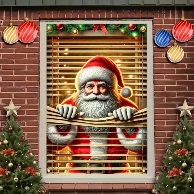 VIKAMA 2D-Weihnachtsmann-Vorhang-Dekoration in Mehrfarbig für Innen und Außen, rechteckiger Hängehintergrund für Weihnachts- und Silvesterpartys, B/H: 80 x 80 cm - Bild 1