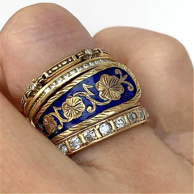 YoYo Ring Set, Zirkonia, Gold, Damen, Vintage - Bild 1