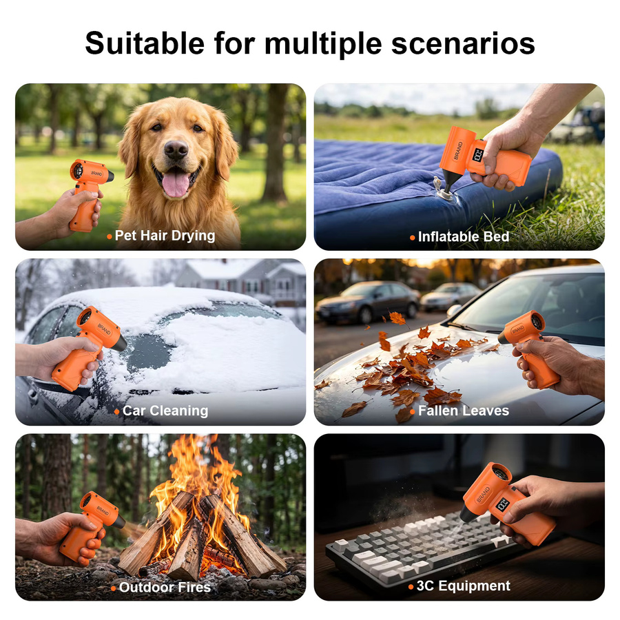 SolarPlay Turbo Elektrischer Luftbläser mit 90000RPM und LED-Licht, Akku-Druckluftgebläse und Handstaubsauger für PC-Computer-Tastatur-Reinigung, Schwarz-Orange - Bild 6