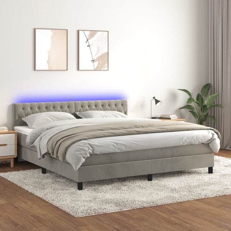 Vidaxl Boxspringbett Kontinentalbett mit Matratze und LED in Grau aus Samt, B/T/H: 180 x 200 cm - Bild 1
