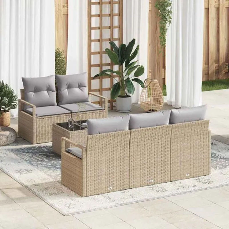 Vidaxl Garten-Sofa-Set aus Polyrattan und Metall, 6-teiliges modulares Loungemöbel in Beige und Grau, B/T/H: 55 x 55 x 37 cm - Bild 1