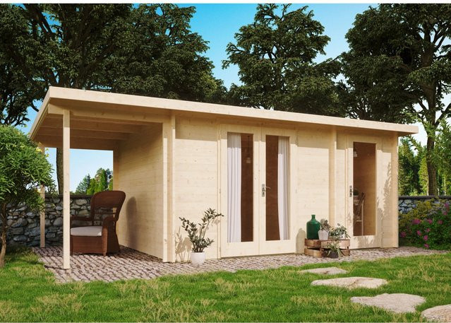 Fjordholz Gartenhaus Modell Carin 44 C +SD mit Ganzglas-Tür, Unbehandeltes Holz, Beige - Bild 1