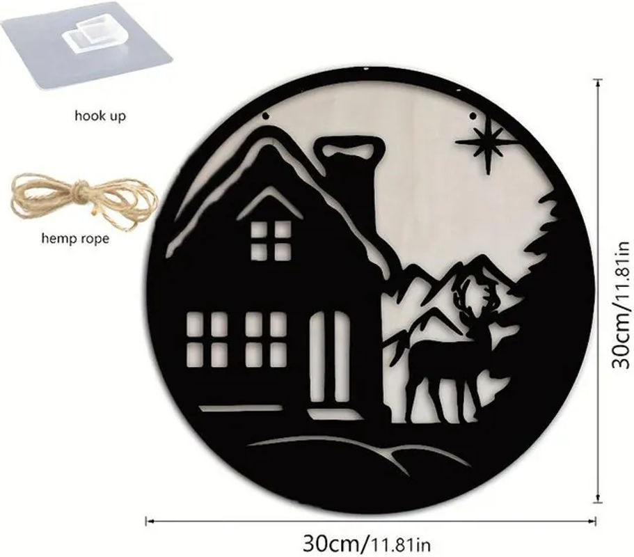 SZ-Damai Weihnachts-Wandbehang mit Elch und Schneeflocken aus Acryl und Holz in Schwarz - Bild 1