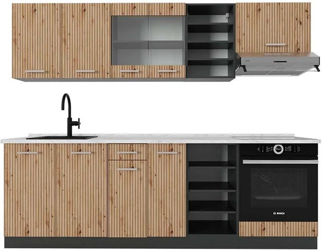 Vicco R-Line Küchenzeile Artisan Eiche und Anthrazit mit Marmor-Optik, Breite: 240 cm - Bild 1