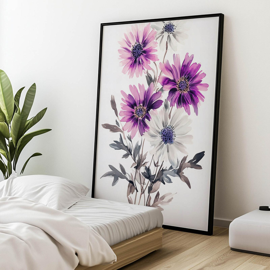 Blumenkomposition in Aquarell von Marcin Zbijowski, Wandbild mit Holzrahmen Helle Eiche, B: 50 cm, H: 70 cm - Bild 4