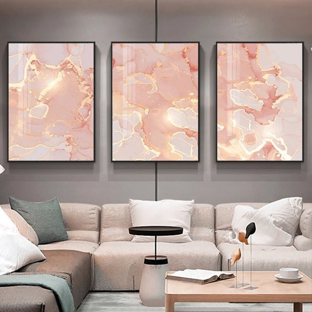 TPFLiving Luxus Poster Leinwand Set mit abstrakten Strukturen in Pink, Beige und Gold, 3er Set ohne Rahmen, Breite: 30 cm, Höhe: 40 cm - Bild 1
