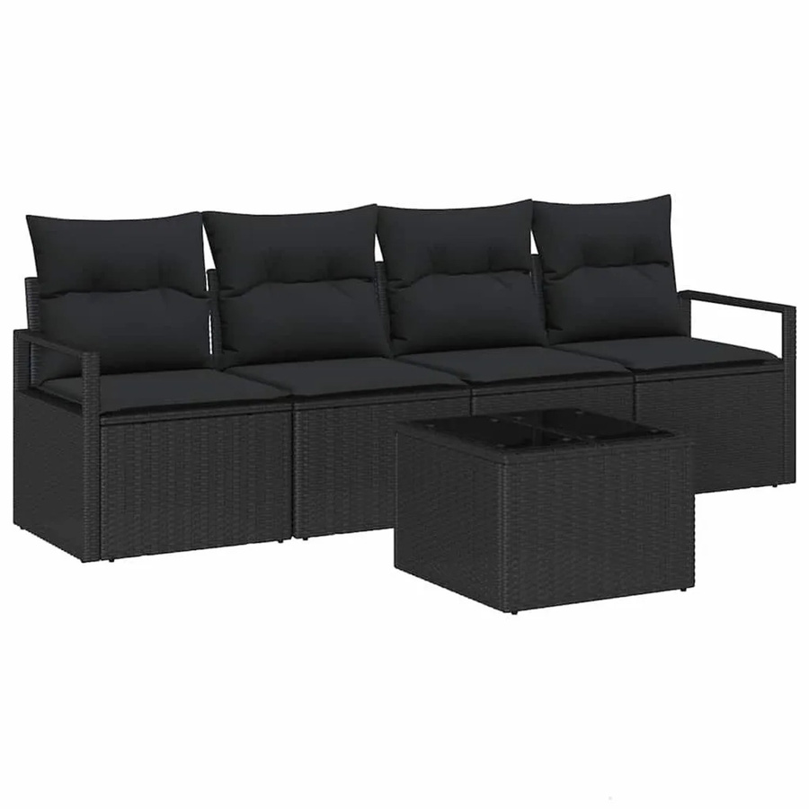 vidaXL Gartenmöbel Set 5-teilig aus Poly-Rattan und Stahl in Schwarz mit Polsterung und Tisch - Bild 2