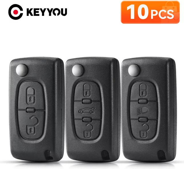 KEYYOU 10er Set Flip Schlüsselgehäuse für Peugeot und Citroen in Schwarz - Bild 1
