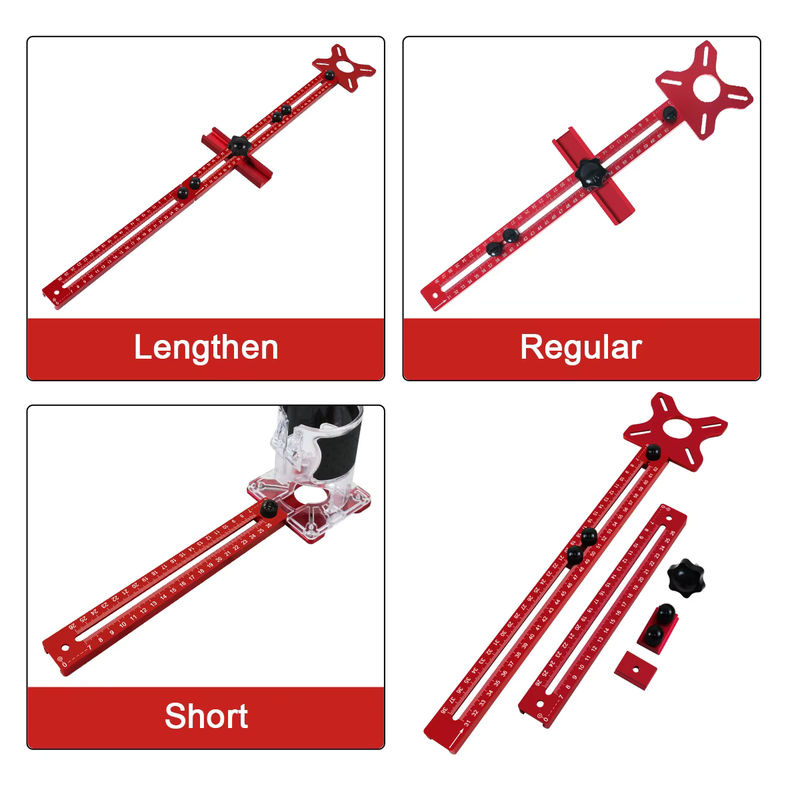 FNICEL 3-in-1 Fräser-Rillenhalterung aus Aluminium für Holzarbeiten, Kreisschneidvorrichtung mit Radius von 9 bis 61 cm, Farbe: Silber/Rot - Bild 6