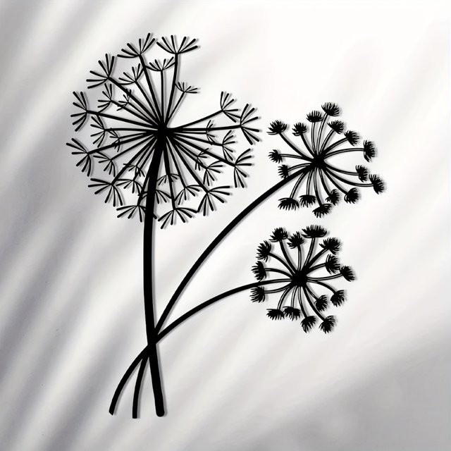CIFBUY Wandkunst Löwenzahn aus Metall in Schwarz als florale Wanddekoration zum Aufhängen - Bild 1