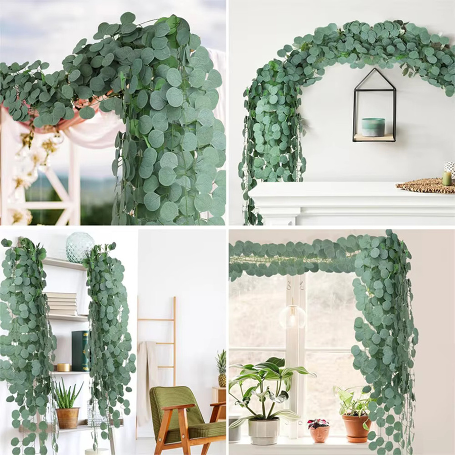 5 Stück Künstliche Eukalyptus Blätter in Grün, 200 cm Hängende Ranke für Dekoration von Hochzeit, Weihnachten und Wohnzimmer - Bild 5