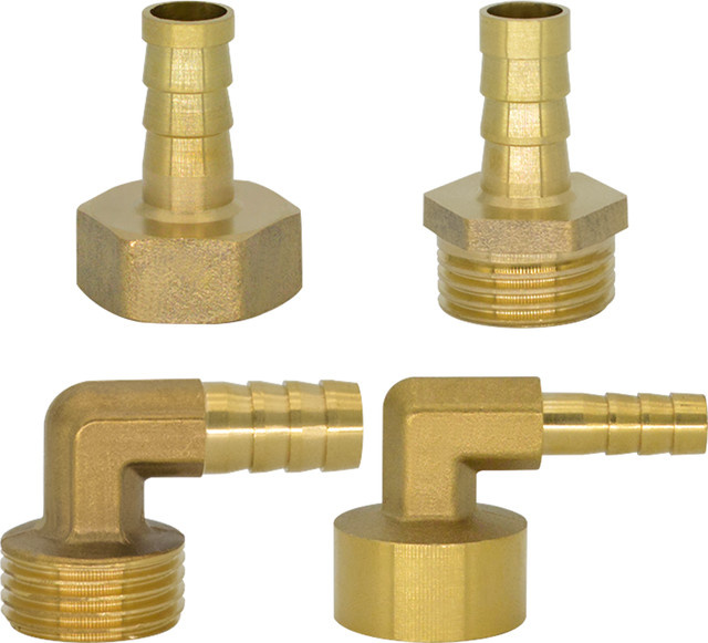 YQBS Messing Schlauchanschluss mit Widerhaken als Winkel-Adapter, Farbe: Gold - Bild 1