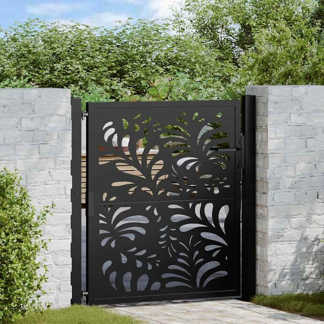 vidaXL Gartentor Schwarz aus verzinktem Stahl mit Wellen-Design B: 105 cm, H: 106 cm - Bild 3