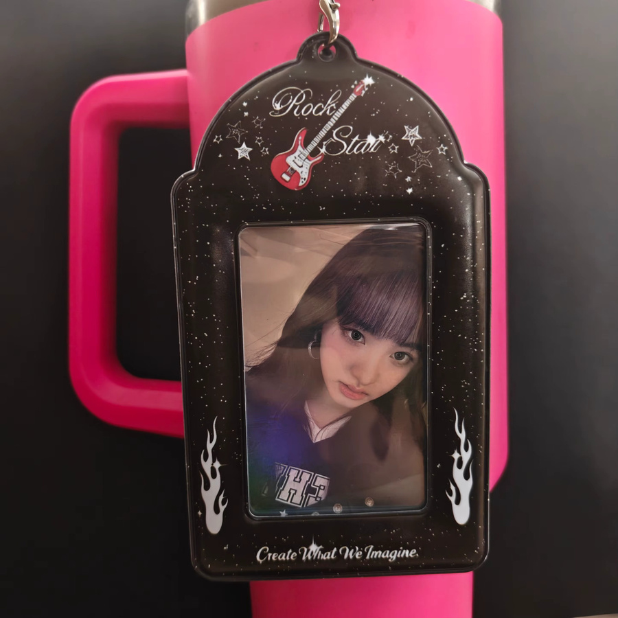 Retro Kpop Fotokarten-Aufbewahrungsetui mit Leopardenmuster als Taschenanhänger, Pink, 3 Zoll - Bild 3