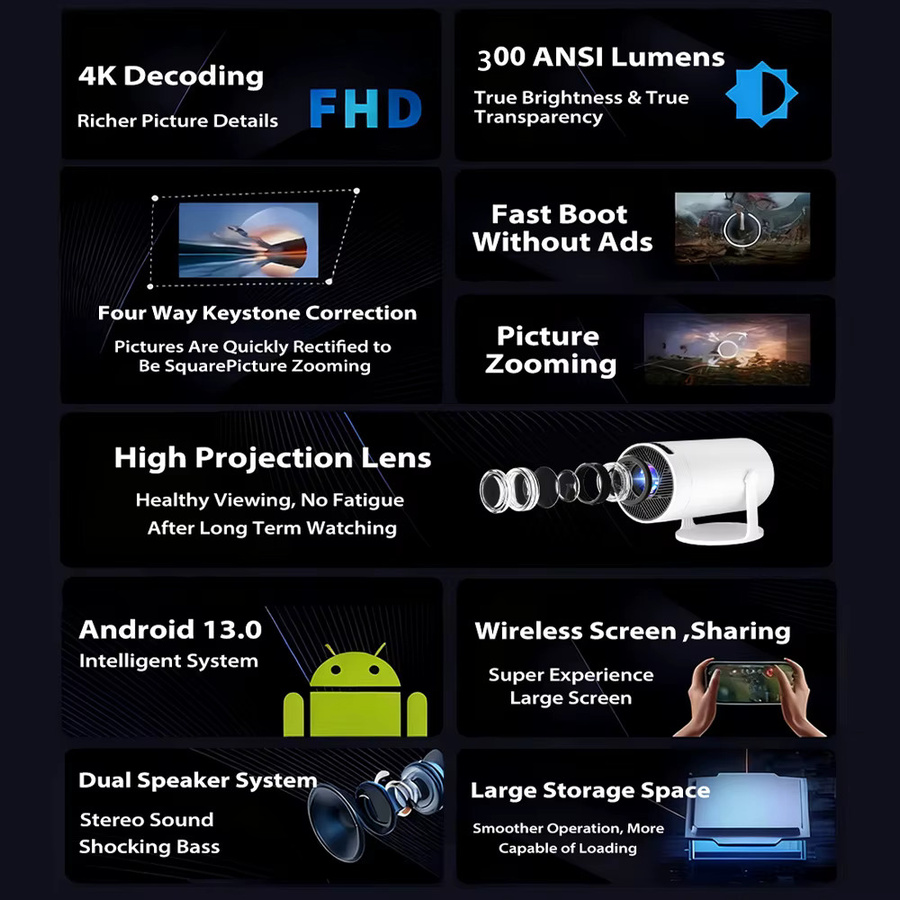 MAOHUTER Mini-Projektor mit WLAN und Bluetooth, Full HD tragbarer Heimkino-Projektor mit 200 ANSI Lumen und 210 Grad drehbarem Ständer, Weiß - Bild 2