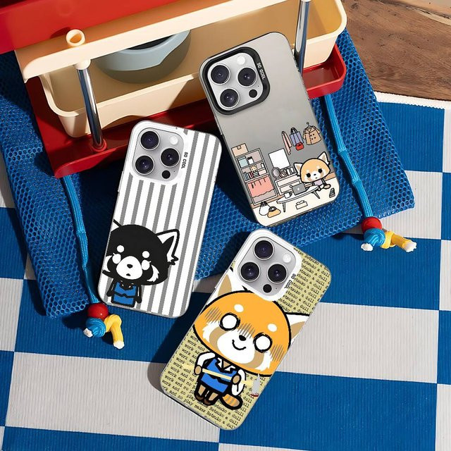 Mesuca Aggretsuko Handyhülle für iPhone 11 bis 17 Pro Max Plus, stoßfeste Rückseite, Farbe Silber/Multicolor - Bild 1