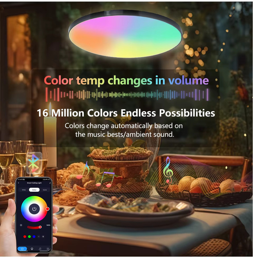Tuya Smart RGB LED Deckenlampe mit Fernbedienung, moderne dimmbare Deckenleuchte für Wohnzimmer und Schlafzimmer, 36W - Bild 5