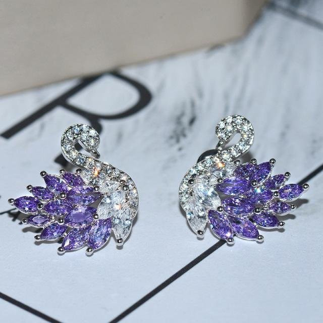 YIRAN Jewelry Schwan-Ohrstecker, bunt, Zirkonia, Damen - Bild 1