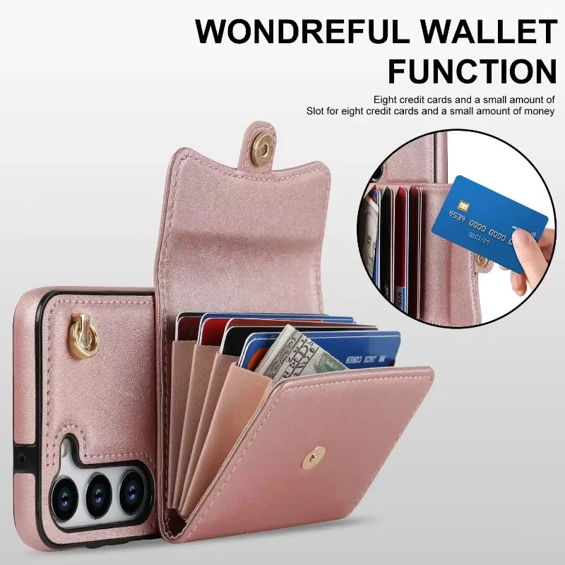 Handgelenkriemen Crossbody Handyhülle mit Brieftasche und Kartenetui für Samsung Galaxy S24 FE S25 S26 Ultra S23 S22 S21 Plus A56 A16 A15 A35 A55 A54 in Rot und Pink - Bild 3