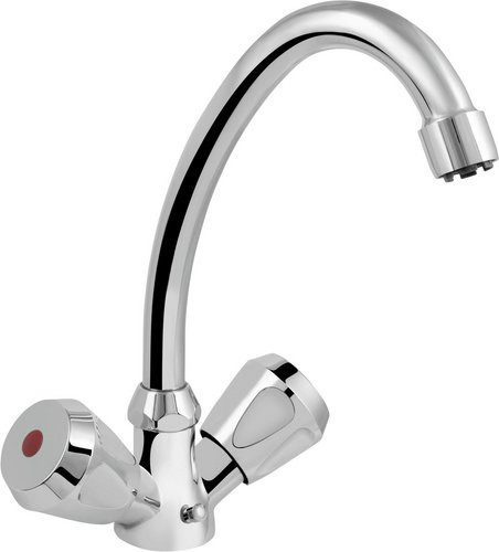 WELLWATER Zweigriffarmatur aus Messing in Chrom, silberfarben, mit schwenkbarem Rohrauslauf für Küche und Bad - Bild 1
