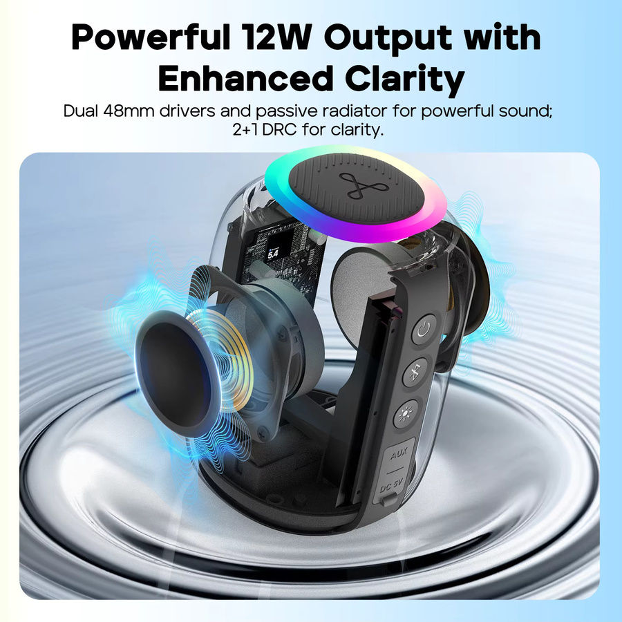 Tribit StormBox Mini+ Bluetooth-Lautsprecher mit 12W Leistung, 360° Surround Sound, RGB-Beleuchtung und IPX7 Wasserschutz in Schwarz - Bild 2