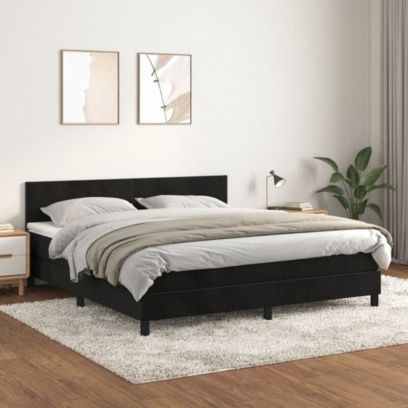 Vidaxl Boxspringbett mit Matratze aus Samt in Schwarz, B/T/H: 180 x 200 x 78 cm - Bild 1