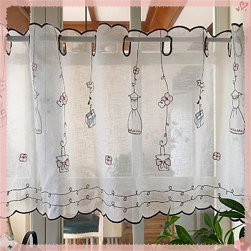 ZJBYZHOUSEHOLD Kurzer Gaze-Vorhang mit floraler Stickerei in Weiß, transparent, B/H: 60 x 70 cm - Bild 1
