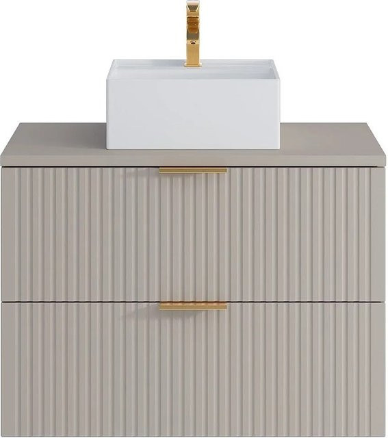 Vente-unique Einzelwaschtisch Zevara im Art-déco-Stil, Beige, Breite: 80 cm, Tiefe: 46 cm, Höhe: 57 cm - Bild 1