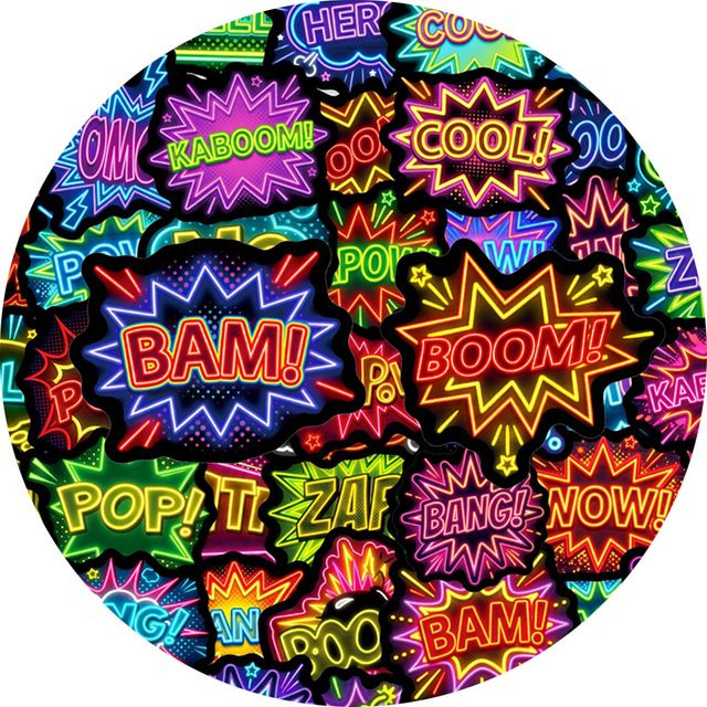 Charile Neon-Wort-Aufkleber Set mit Cartoon BOOM POW BAM WOW Motiven in Multicolour für Laptop, Handy und Auto - Bild 1