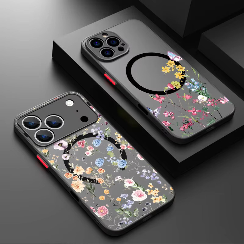 MOESOE Magnetische Handyhülle mit Lotusblumen-Design für iPhone 17 16 15 14 13 12 Pro Max Plus 11, Magsafe kompatibel, stoßfest, Schwarz - Bild 1