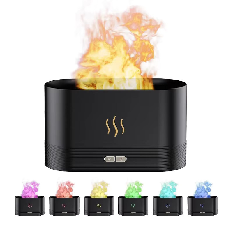 Kinscoter USB-Desktop Flammen-Aroma-Diffusor und Luftbefeuchter in Schwarz mit 7 Farben Simulationslicht und Aromatherapie-Funktion - Bild 6