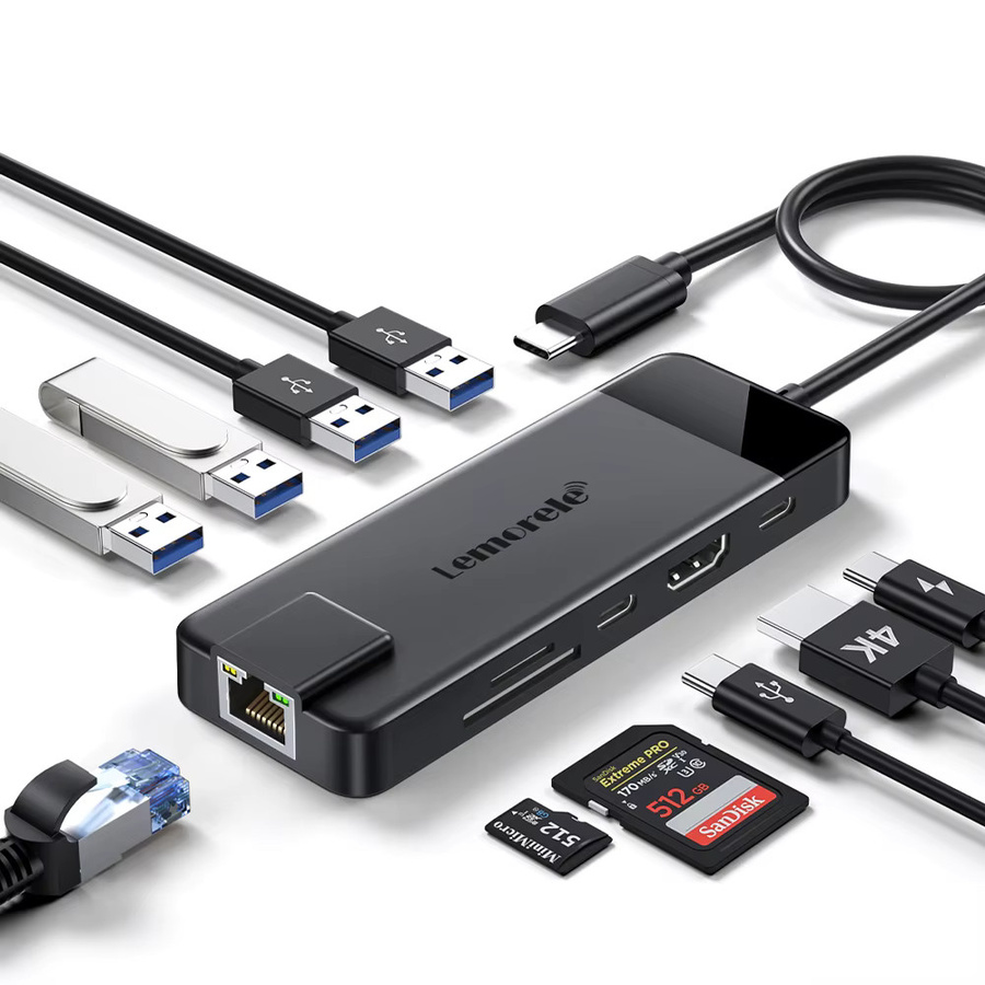 Lemorele TC93 USB-C Hub mit 4K HDMI, RJ45 Gigabit Ethernet, USB 3.0, VGA sowie SD und TF Kartenleser für MacBook Pro und Air - Bild 7