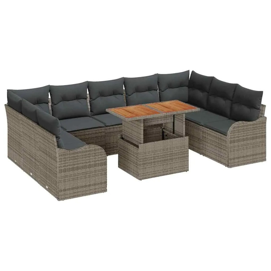 vidaXL 10-tlg. Garten-Sofa-Set aus Polyrattan in Grau mit integriertem Stauraum und Polsterkissen - Bild 2