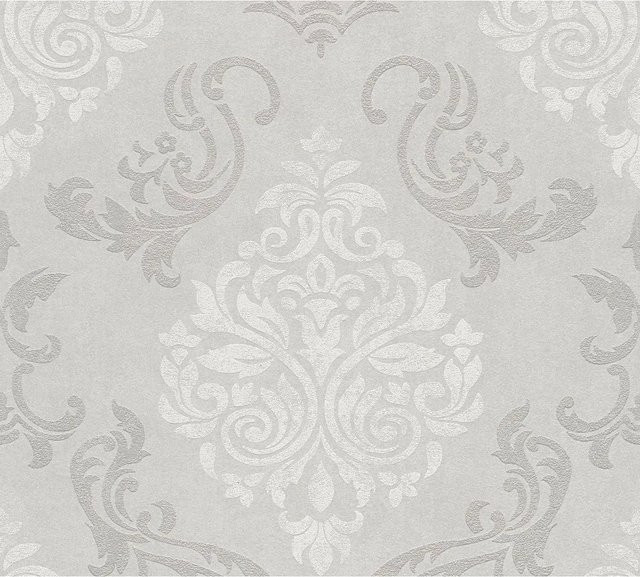Profhome Barock Tapete mit Metallic-Effekt in Grau Weiß Silber, Vlies-Tapete, Breite: 0,53 m, Länge: 10,05 m - Bild 1