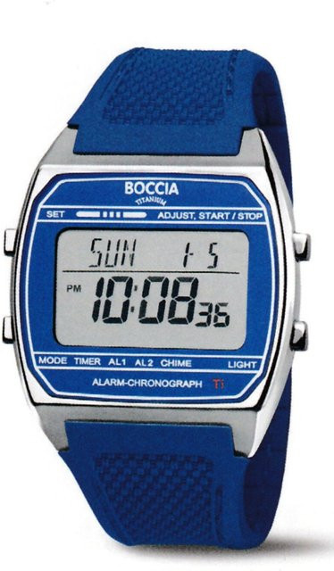 Boccia Herrenuhr Digital Chronograph, Titan, 37 mm, Blau, 5 ATM - Bild 1