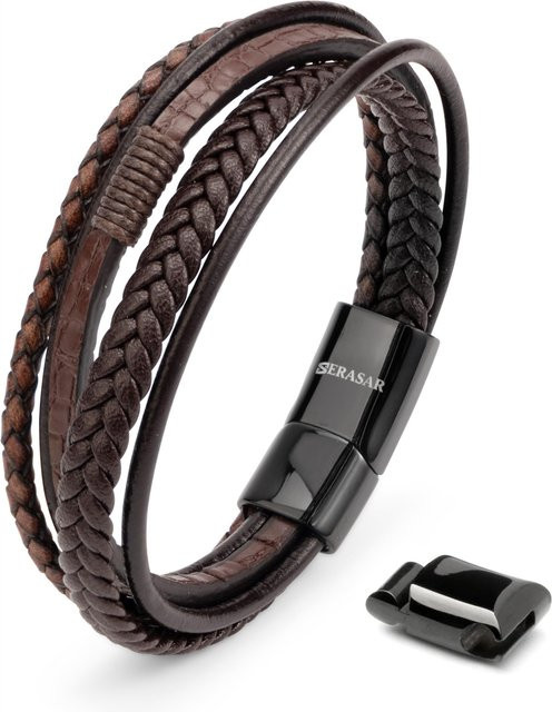 SERASAR Armband, braunes Leder, geflochten, 23 cm, Herren - Bild 1