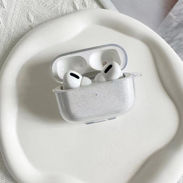 Bling Glitter TPU Schutzhülle für Apple AirPods 1., 2. und 3. Generation sowie AirPods Pro und Pro 2 mit Schlüsselanhänger, Transparent - Bild 1