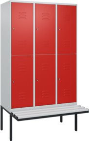 C+P Doppelstock-Spind Classic PLUS Sitzbank mit 3 Abteilen und Zylinderschloss, B/T/H: 212 x 120 x 81,5 cm - Bild 1