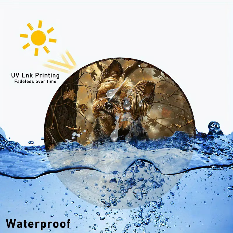 Rundes Vintage Aluminiumschild mit Yorkshire-Terrier von Potdemiel, Mehrfarbig, Durchmesser: 20,3 cm - Bild 3